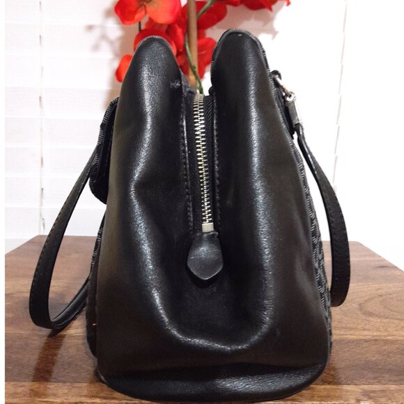 Coach Leather Canvas Black Gray Logo Large Tote Bag Fall Winter Purse - Picture 3 of 13